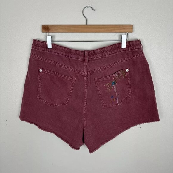 Anthropologie Pilcro Embriodered Scrunchie Shorts Pink Floral Size XL Cut Off - Picture 5 of 5